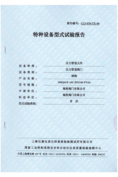 特种设备型式试验报告-球阀
